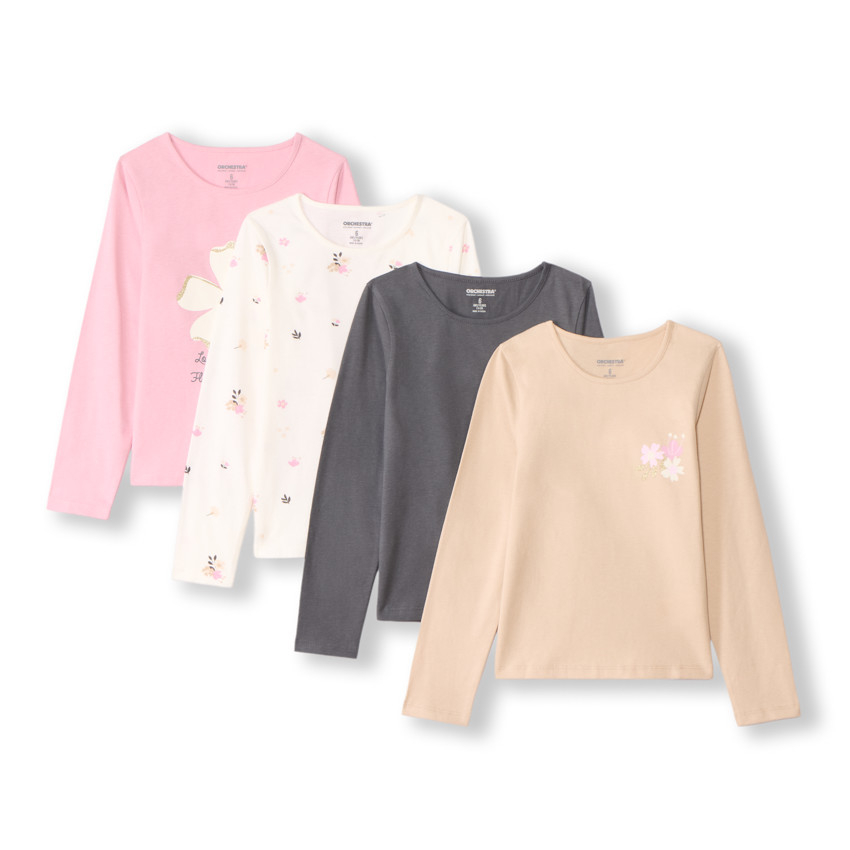 Lote de 4 camisetas de manga larga fantasía para niña 