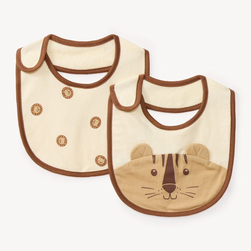 Pack de 2 baberos para bebé con diseño de león divertido 