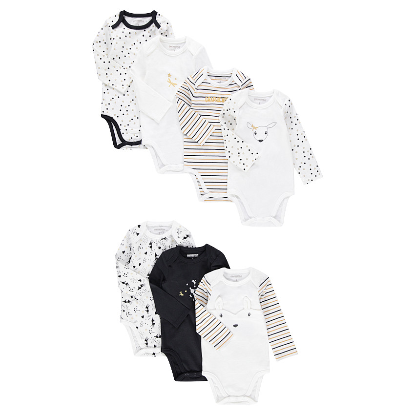 Juego de 7 bodies de manga larga de punto con estampados de fantasía 