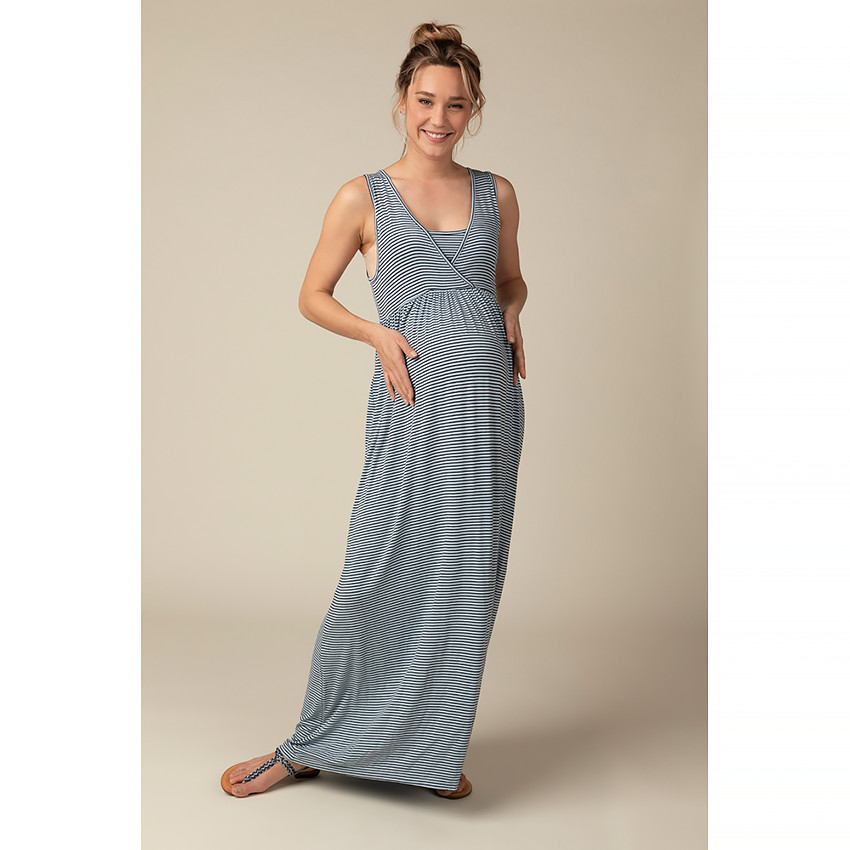 Robe longue de grossesse à rayures  