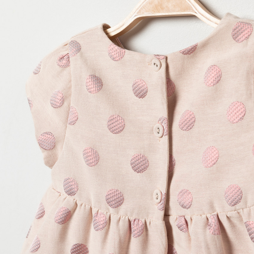 Vestido manga corta estampado lunares all-over 