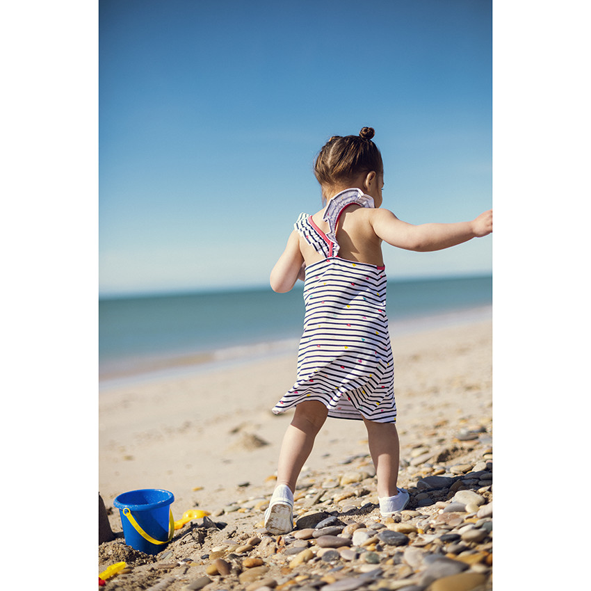 Vestido impreso con tirantes con volante para bebé niña 