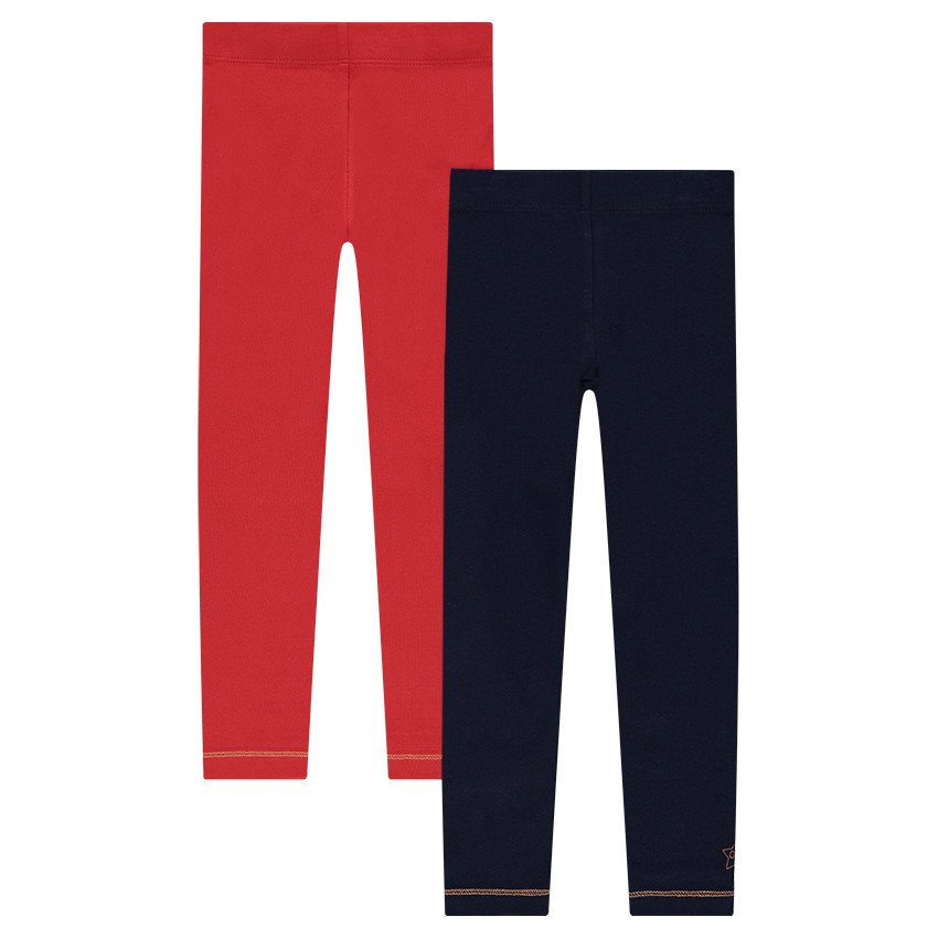 Juego de 2 leggings de punto liso con estampado dorado 