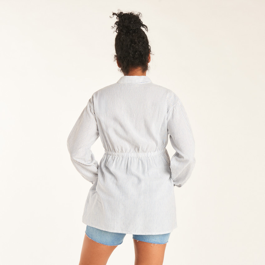 Camisa de manga larga de embarazo y lactancia a rayas con lazo. 