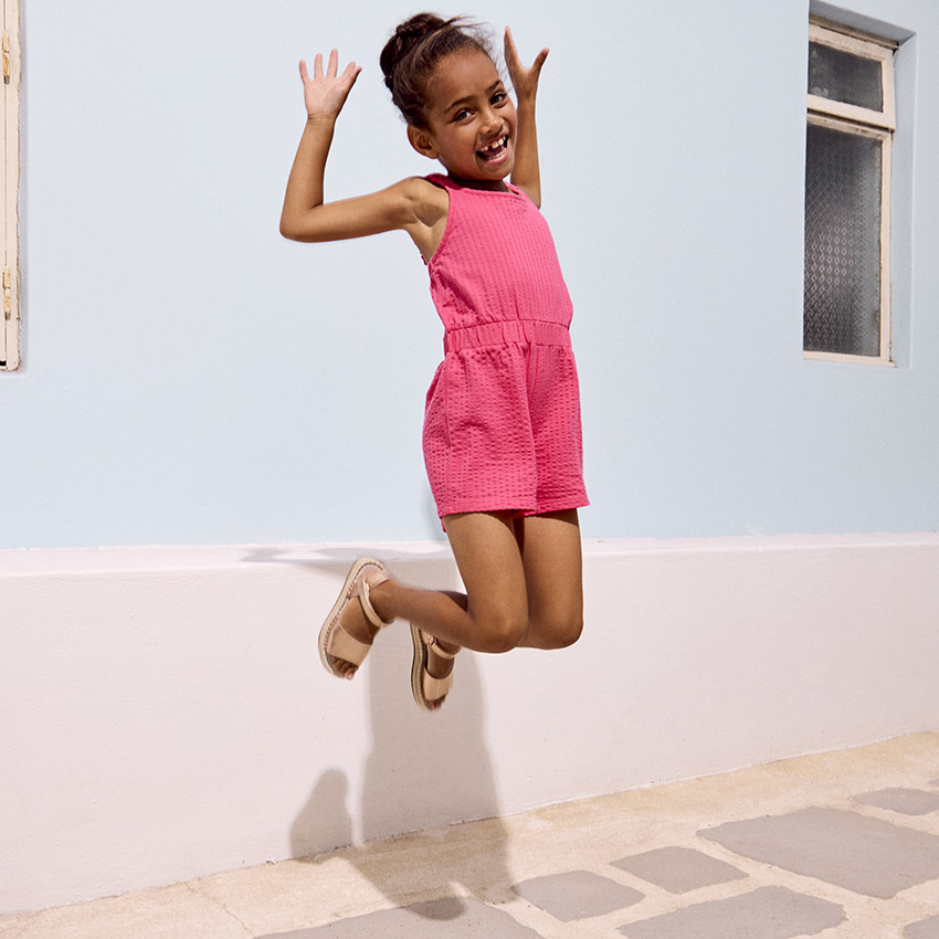 Combishort liso de punto de jersey texturizado para niña 