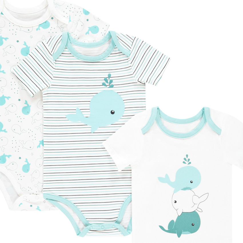 Pack de 5 bodies de manga corta estampados con ballenas para bebé niño  Additional Pack de 5 bodies de manga corta estampados con ballenas para bebé niño