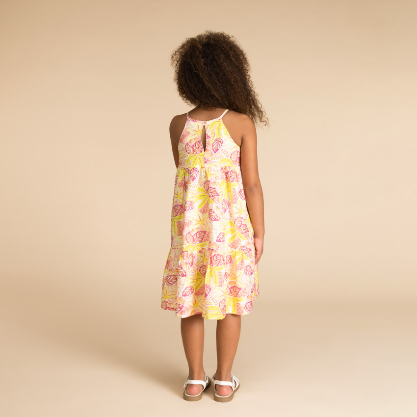 Vestido largo de tirantes con estampado de hojas niña 