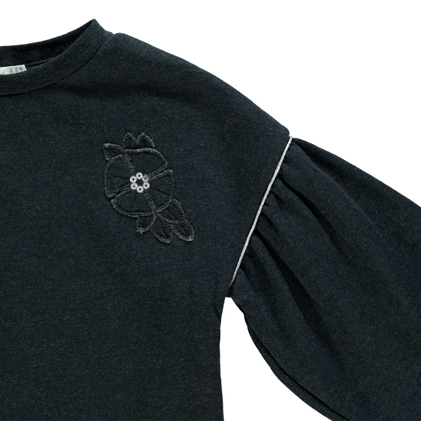 Sweat en molleton à manches ballon et fleur brodée 