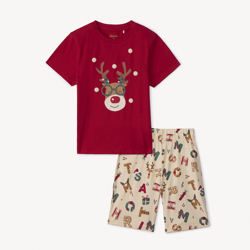 Conjunto de pijama corto de Navidad en jersey para niño. 