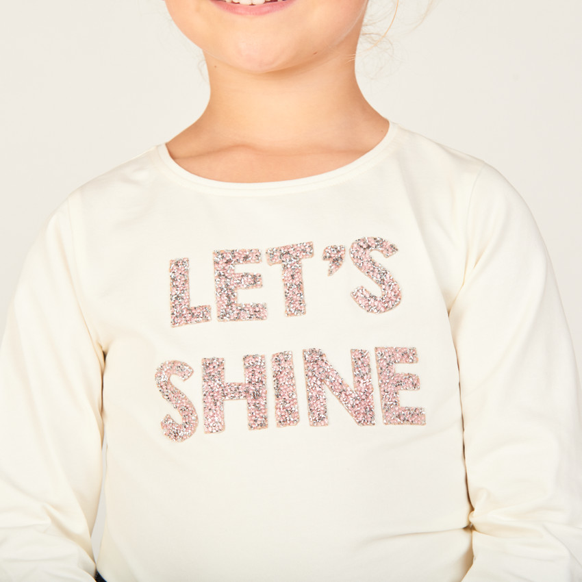Camiseta de manga larga con estampado brillante y strass para niña 