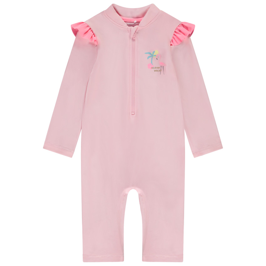 Combina anti-UV con estampado de flamenco rosa para bebé niña 
