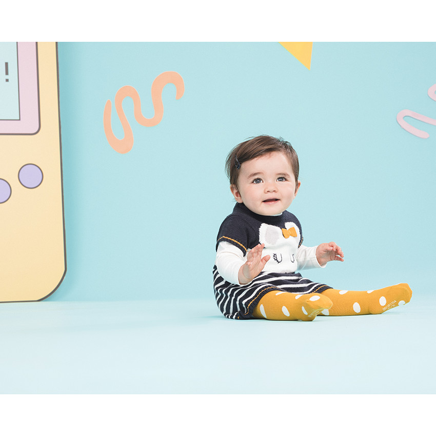 Vestido de manga corta de punto con motivo de ratón y rayas  Additional Vestido de manga corta de punto con motivo de ratón y rayas