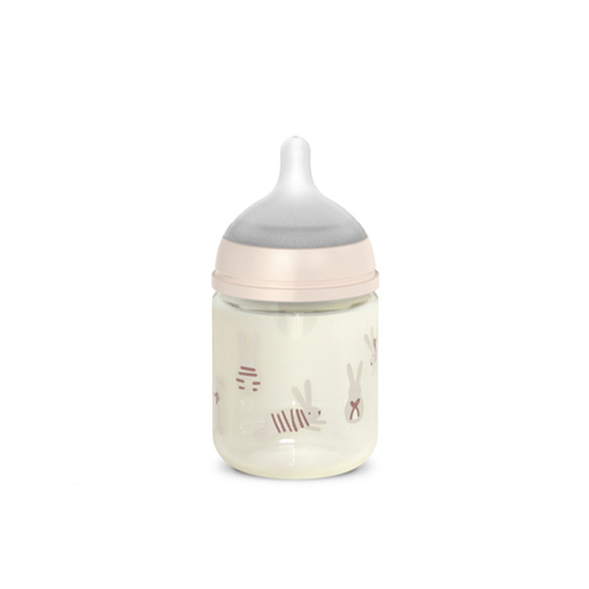Biberón de vidrio con tetina fisiológica SX Pro S 120ml Wonderland conejitos rosa 