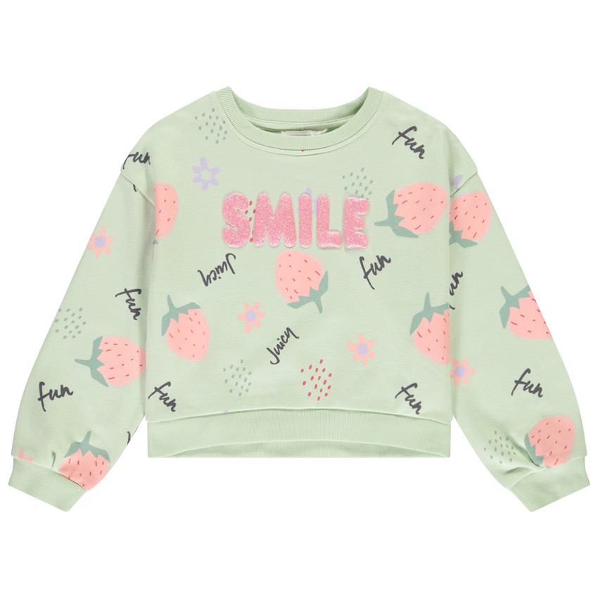 Sudadera de felpa estampada con impresión puff brillante para niña 