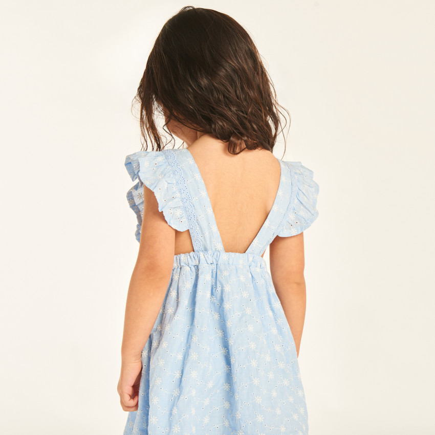 Vestido de tirantes con volantes de bordado inglés para bebé niña 