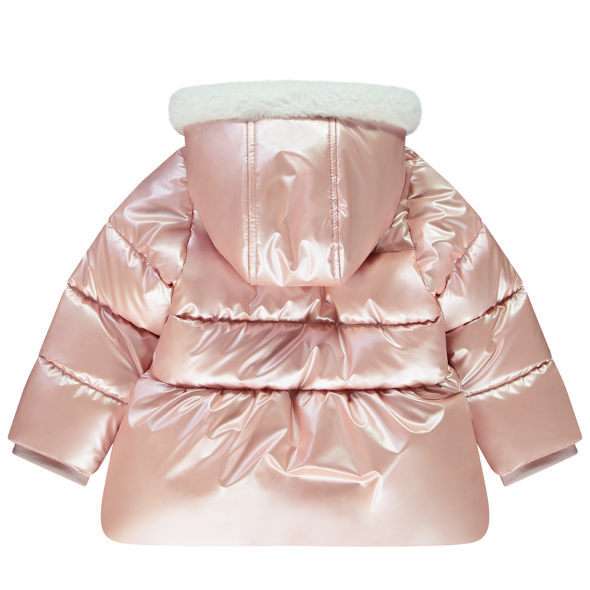 Chaqueta de algodón y sherpa rosa efecto acolchado para bebé niña 
