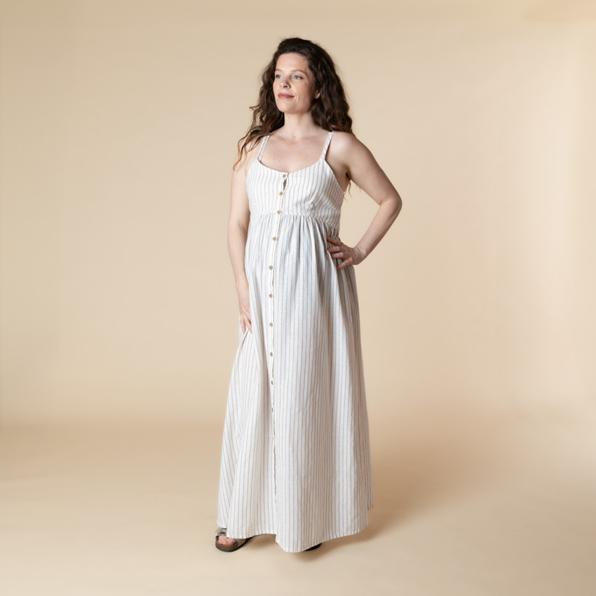 Robe larga de embarazo y lactancia a rayas 