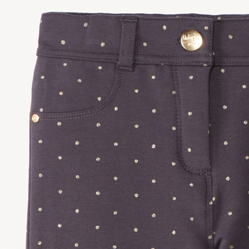 Pantalón skinny de felpa con estampado de lunares con purpurina para niña 