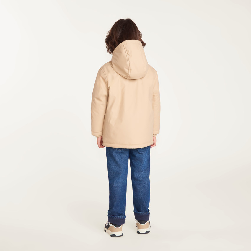 Parka de goma para niño con forro de micropolar y capucha. 