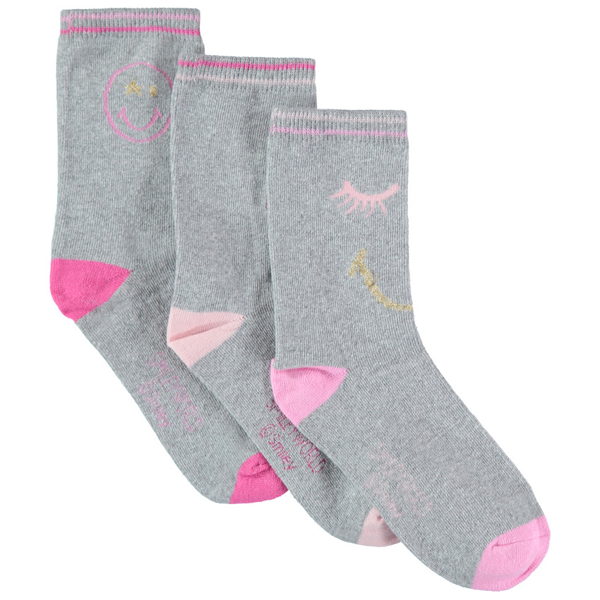 Juego de 3 pares de calcetines lisos con motivos de Smiley de jacquard 