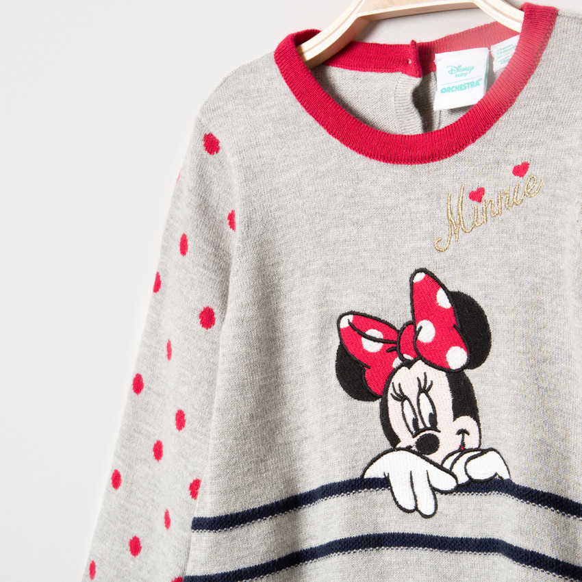 Vestido de manga larga de punto con dibujo de Minnie Disney y rayas 