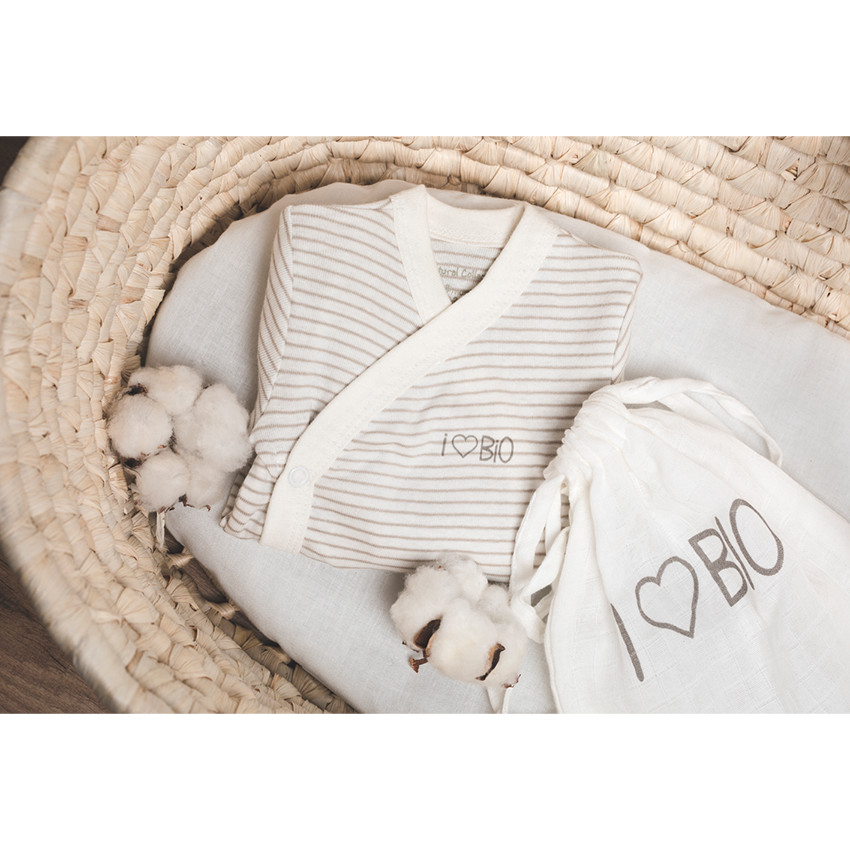 Body manga larga de algodón bio con rayas 