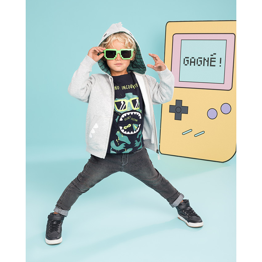 Camiseta de manga larga de algodón estampada Dinosaurio  