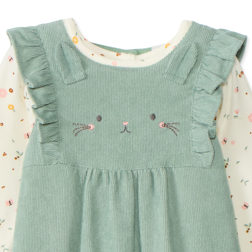 Ensemble 2 pièces avec salopette en velours pour bébé fille 