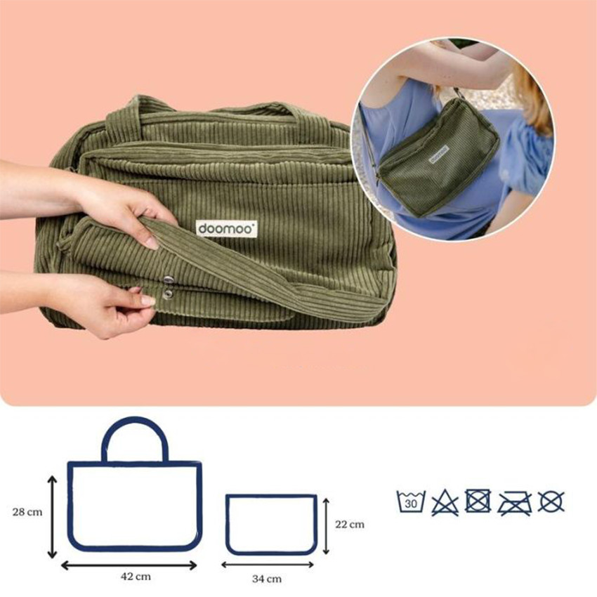 Bolso maternidad Fluffy de pana verde kaki 