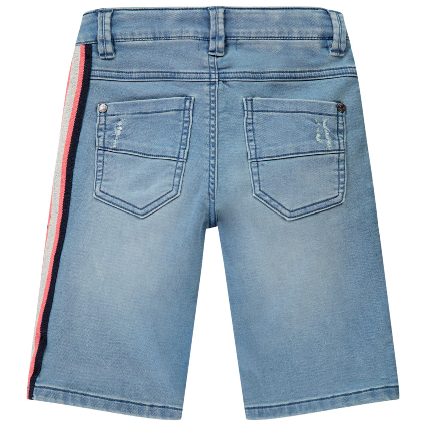 Bermuda jean avec détails used et bande rayée pour garçon  Additional Bermuda jean avec détails used et bande rayée pour garçon