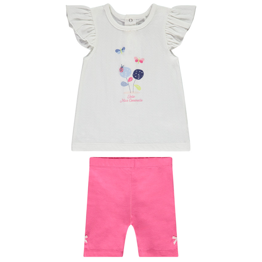 Conjunto de camiseta de punto fantasía y corsario liso para bebé niña 