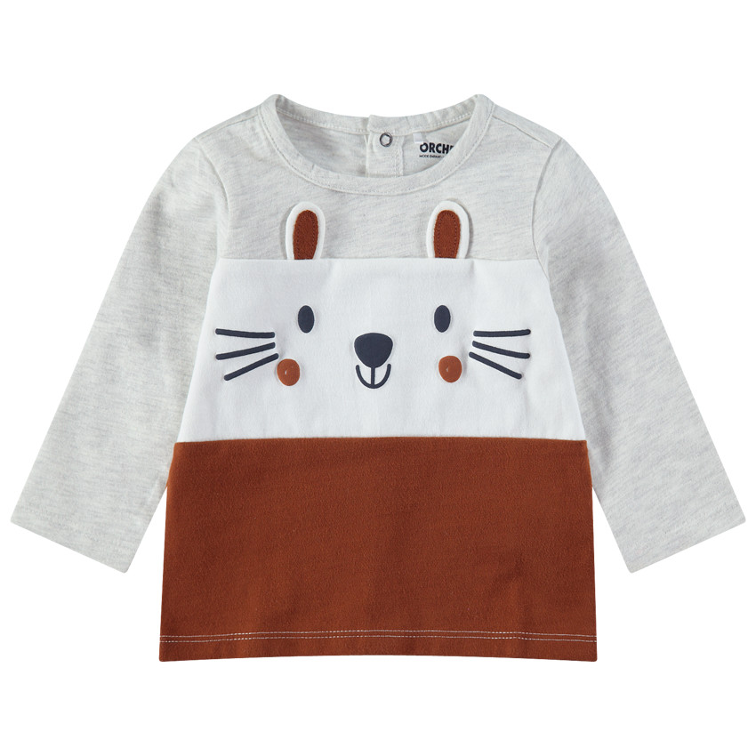 Camiseta de manga larga tricolor de punto con detalles estampados  Additional Camiseta de manga larga tricolor de punto con detalles estampados