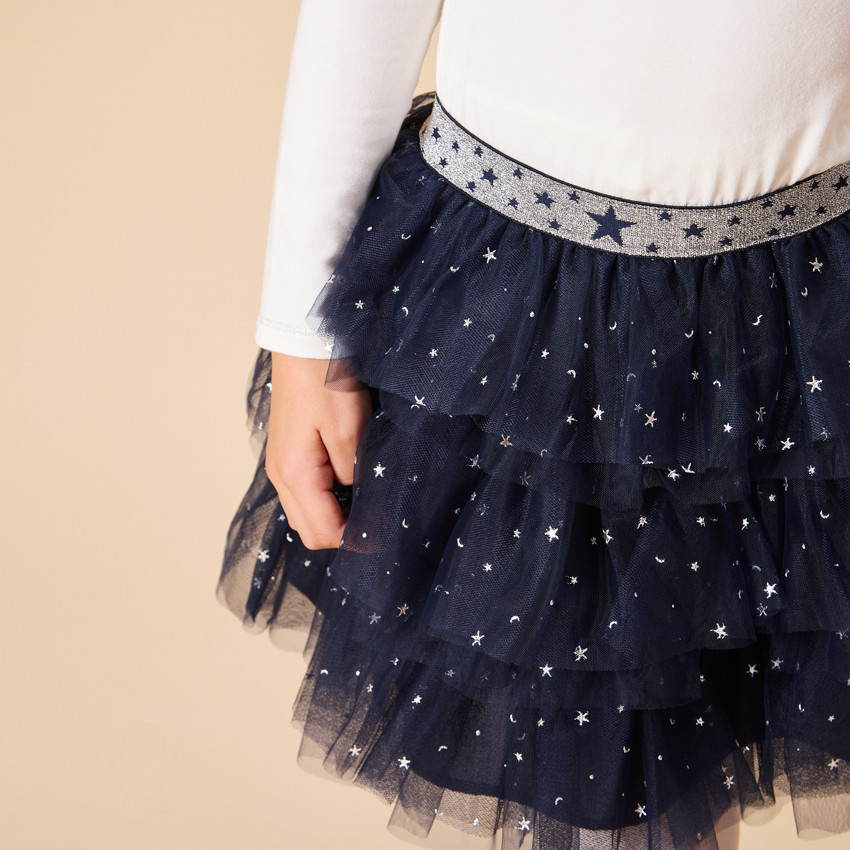 Ropa de fiesta de manga larga efecto 2 en 1 de dos materiales para niña 