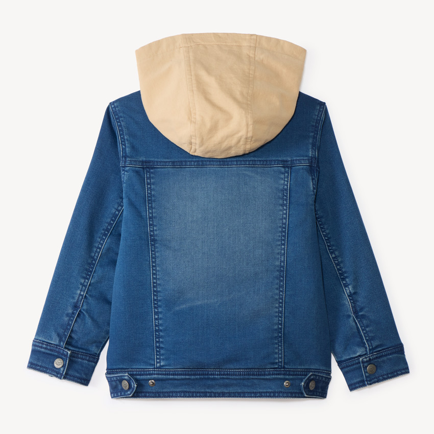 Chaqueta de mezclilla forrada de sherpa con capucha desmontable para niño. 