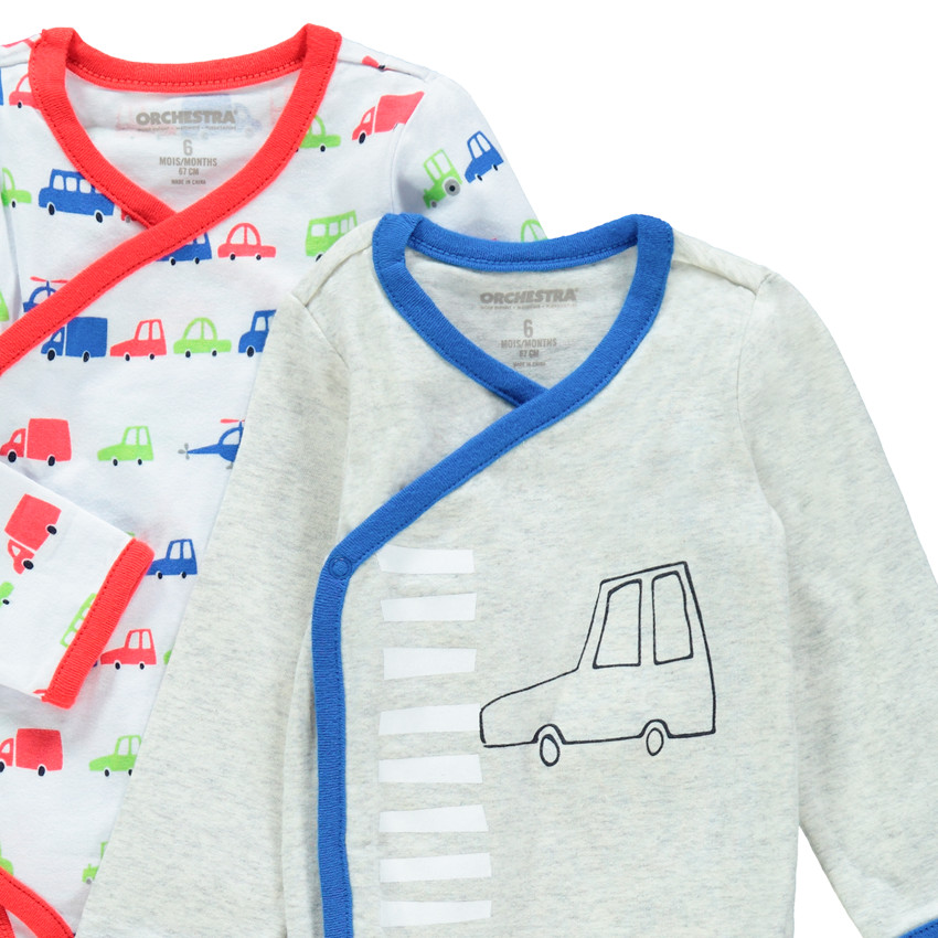 Lote de 5 bodies de manga larga en algodón ecológico estampado coche  Additional Lote de 5 bodies de manga larga en algodón ecológico estampado coche