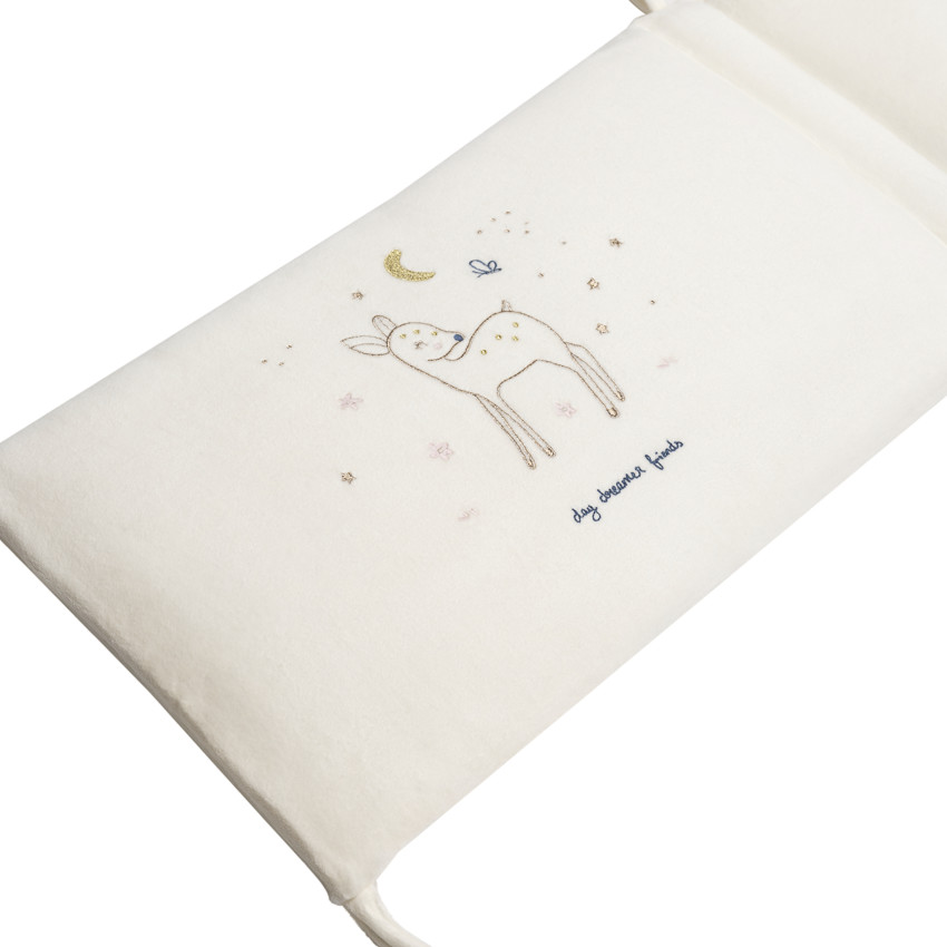 Protector de cuna de 3 paneles en terciopelo Little Deer crudo 