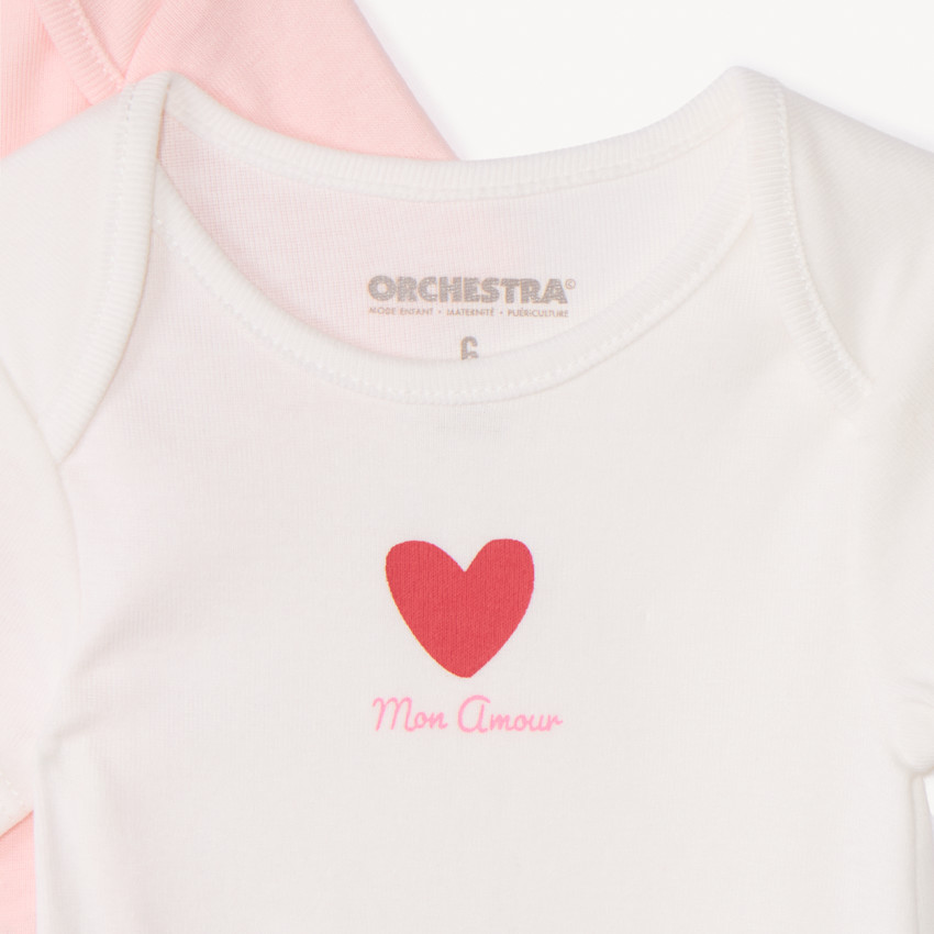 Lote de 3 Bodies de manga corta con fantasía de corazones para bebé niña 