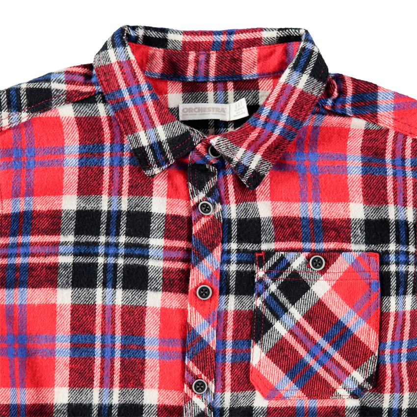 Camisa de manga larga de franela y cuadros con bolsillo 