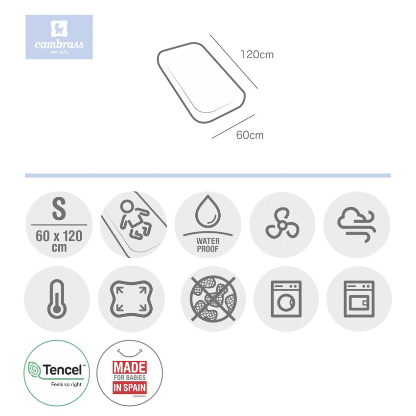 BAJERA AJUST.IMPER.TENCEL-C.60 60x120x17 CM LISO E blanco 