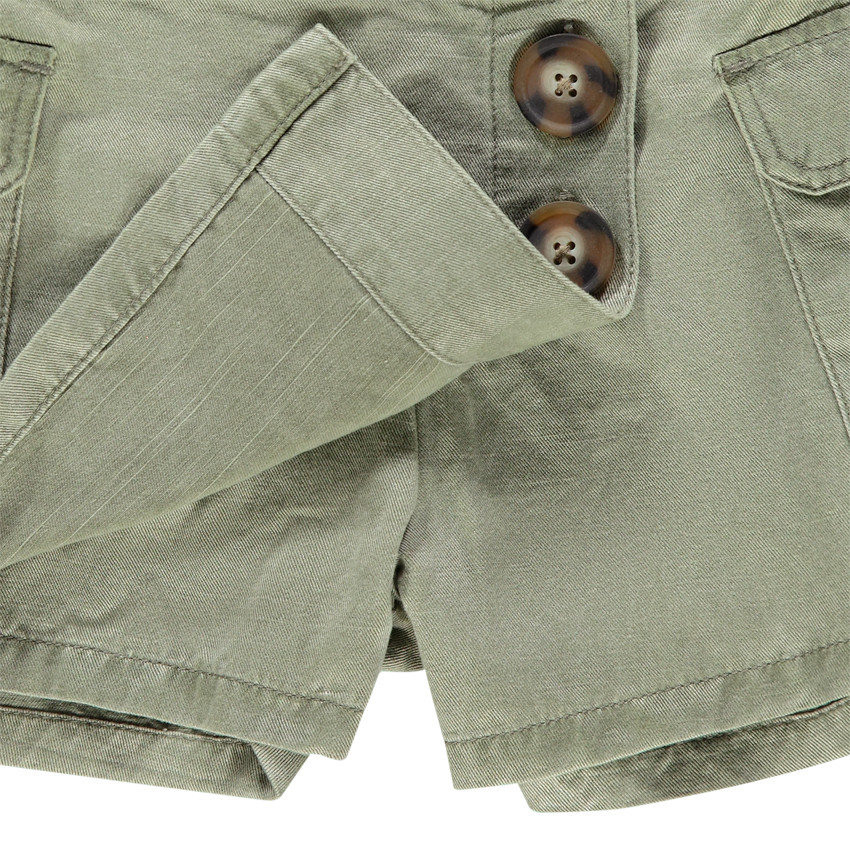 Jupe short en toile à poches et broderies dorées 