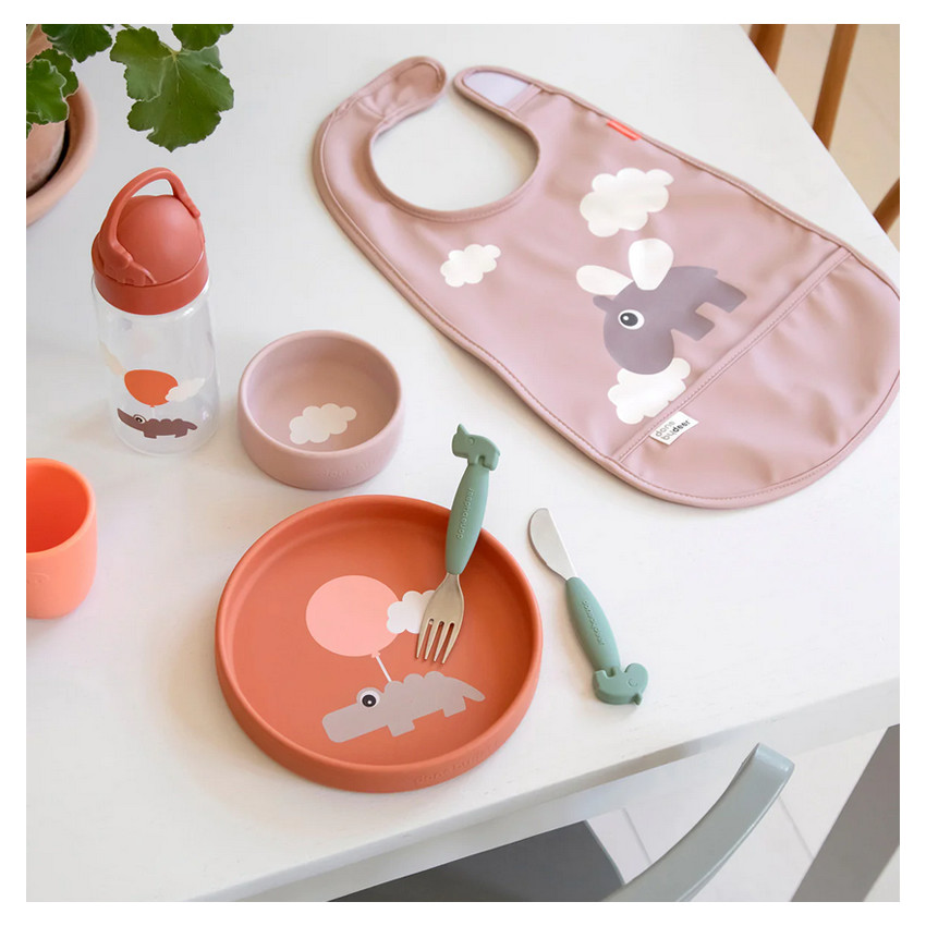 Biberón con velcro Nubes felices rosa 