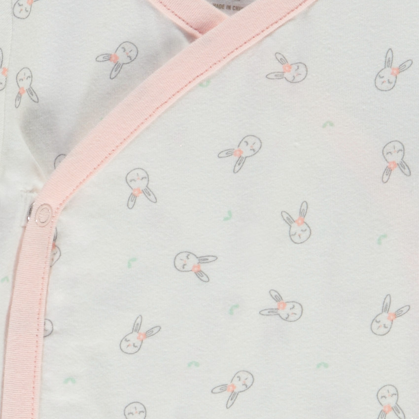 Set pelele en terciopelo + body + babero estampado conejos para bebé niña 