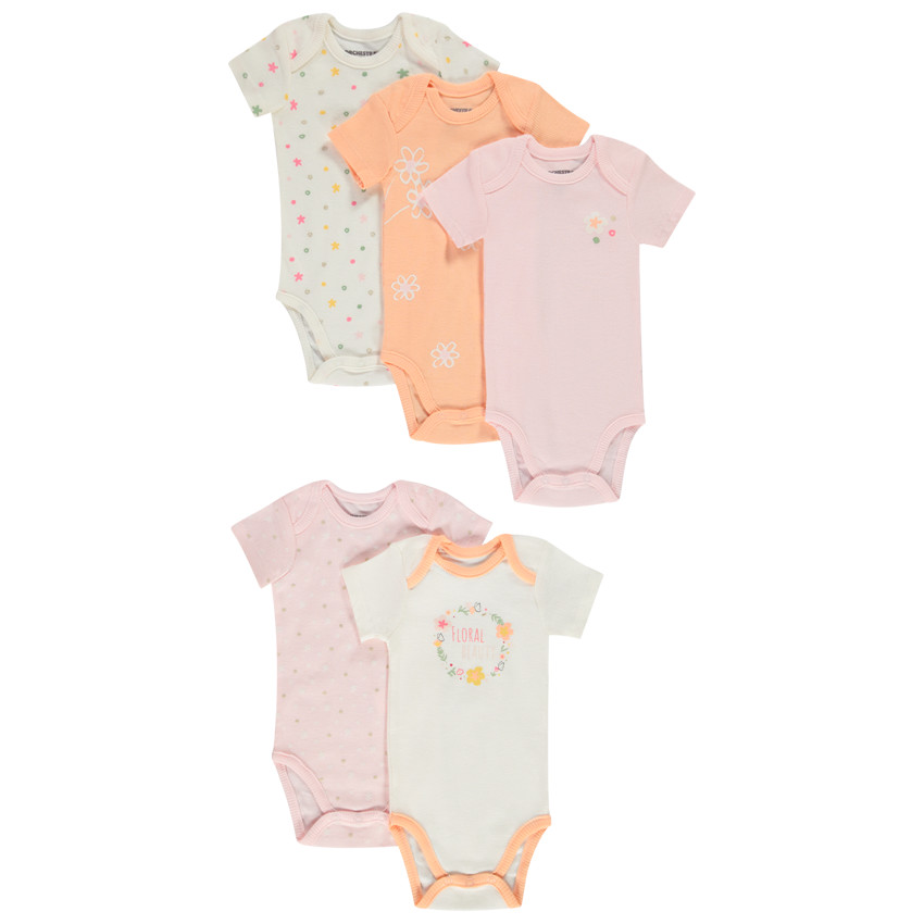 Pack de 5 bodies en punto de jersey para bebé niña 