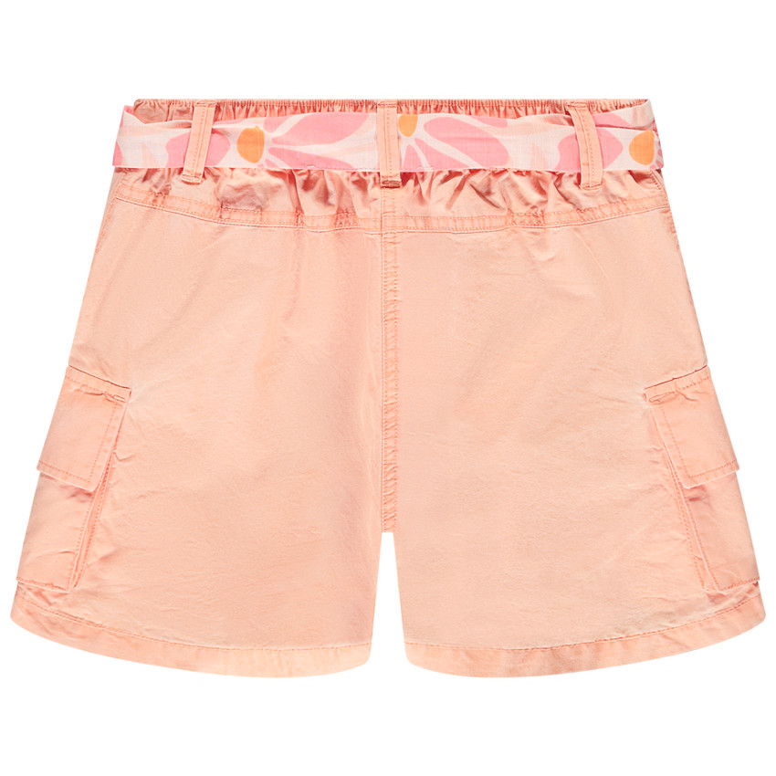 Short liso en tela con bolsillos cargo y cinturón para anudar para niña 