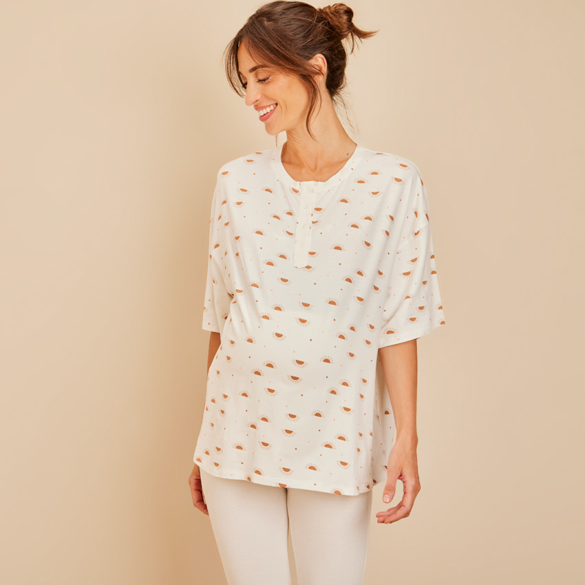 Camiseta oversized de embarazo y lactancia con estampado de soles 