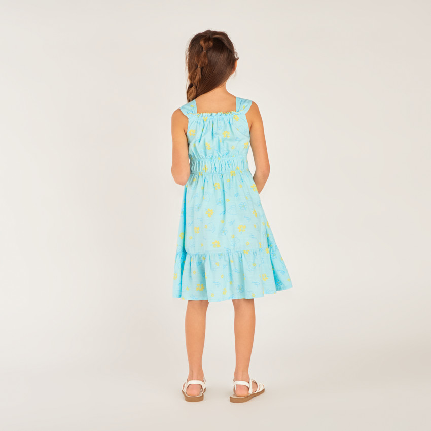Vestido de tirantes de tela con estampado de conchas para niña 