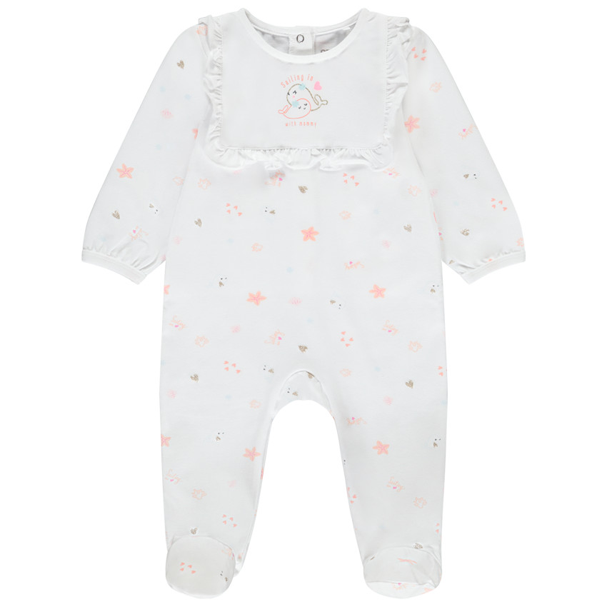 Pelele estampado con efecto pechera con volante para bebé niña 