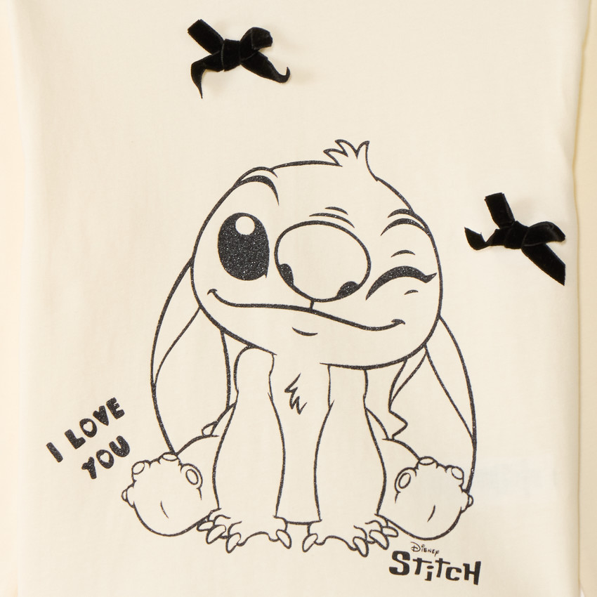 Camiseta de niña de manga larga con estampado de Stitch de Disney. 