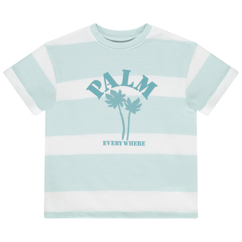 Camiseta de manga corta fantasía en punto otomán para niño 