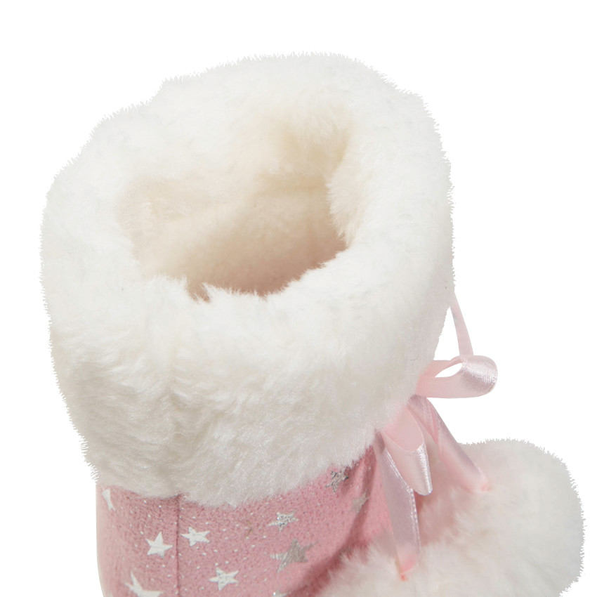 Chaussons fille fourrés forme botte avec étoiles en foil argenté 